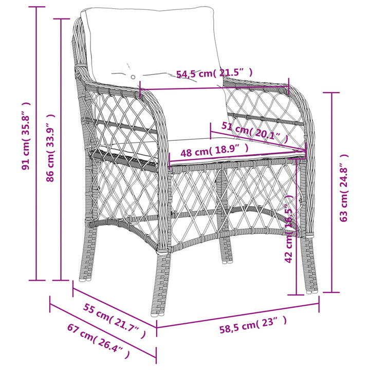 Tuinstoelen 2 st met kussens poly rattan beige