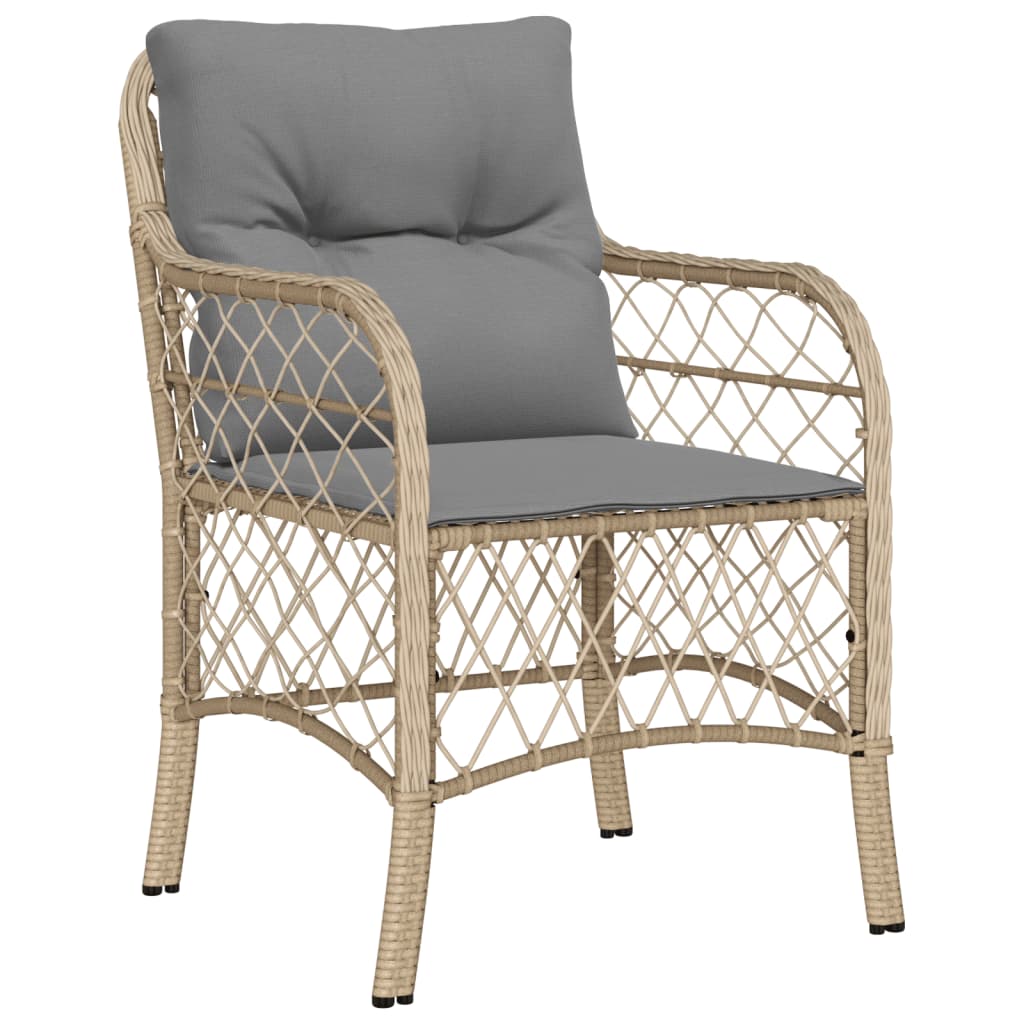 Tuinstoelen 2 st met kussens poly rattan gemengd beige