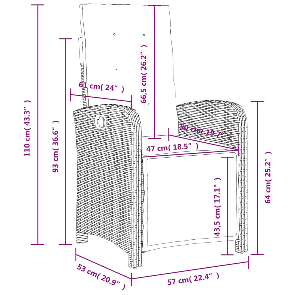 Tuinstoelen 2 st verstelbaar voetensteun poly rattan lichtgrijs