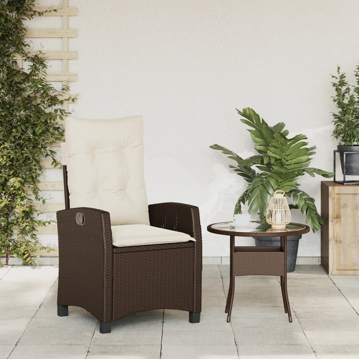 Tuinstoel verstelbaar met kussens poly rattan bruin