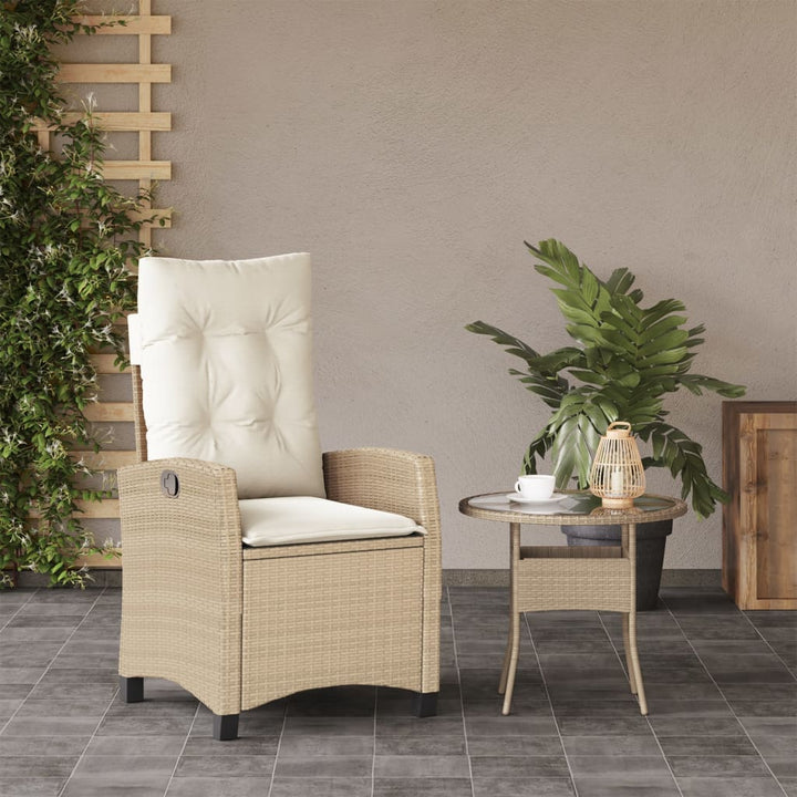 Tuinstoel verstelbaar met kussens poly rattan beige