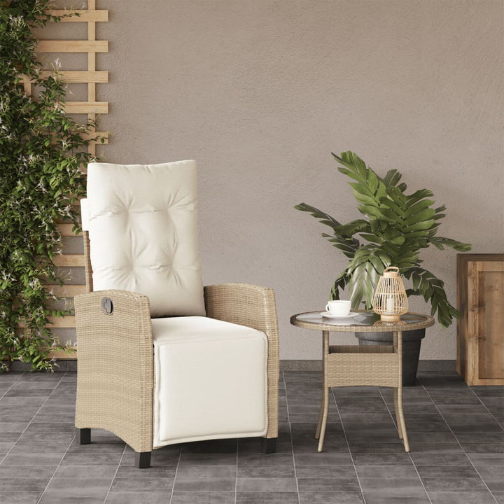 Tuinstoel verstelbaar met voetensteun poly rattan beige