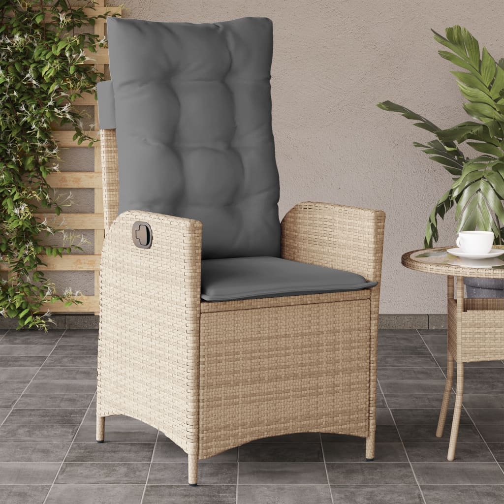 Tuinstoelen 2 st verstelbaar kussens poly rattan gemengd beige