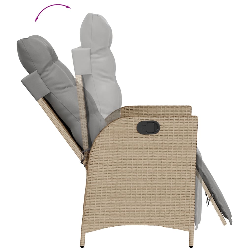 Tuinstoelen 2 st verstelbaar voetensteun poly rattan beige mix