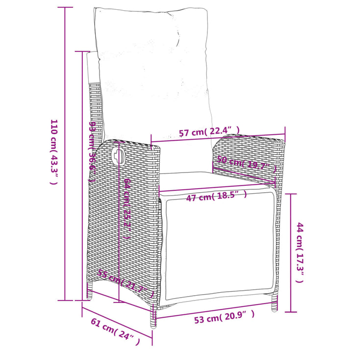 Tuinstoelen 2 st verstelbaar voetensteun poly rattan beige mix