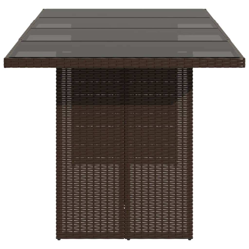 Tuintafel met glazen blad 190x80x74 cm poly rattan bruin