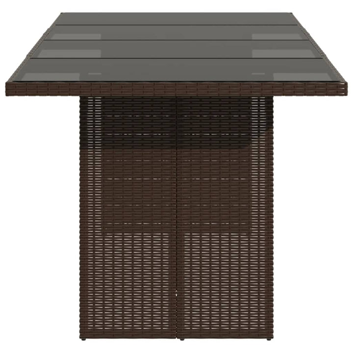 Tuintafel met glazen blad 190x80x74 cm poly rattan bruin