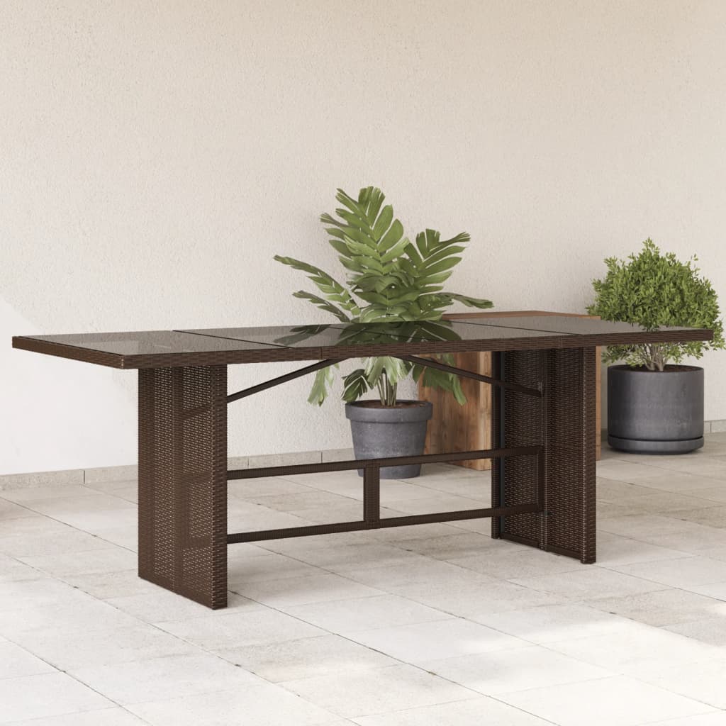 Tuintafel met glazen blad 190x80x74 cm poly rattan bruin