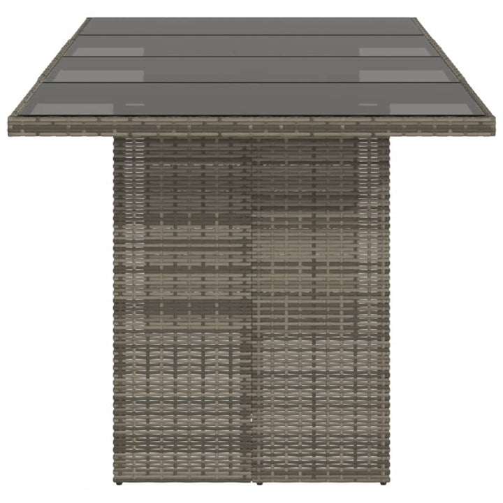 Tuintafel met glazen blad 190x80x74 cm poly rattan grijs