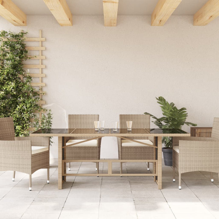 Tuintafel met glazen blad 190x80x74 cm poly rattan beige