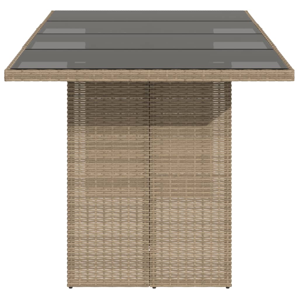 Tuintafel met glazen blad 190x80x74 cm poly rattan beige