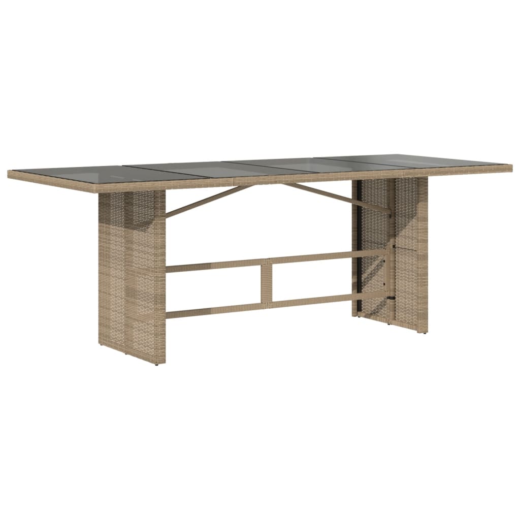 Tuintafel met glazen blad 190x80x74 cm poly rattan beige