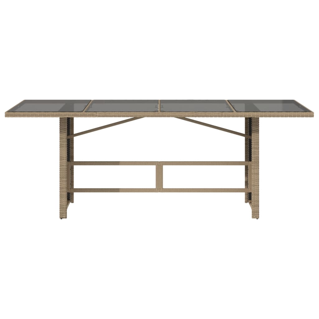 Tuintafel met glazen blad 190x80x74 cm poly rattan beige