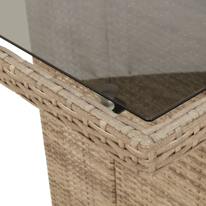 Tuintafel met glazen blad 190x80x74 cm poly rattan beige