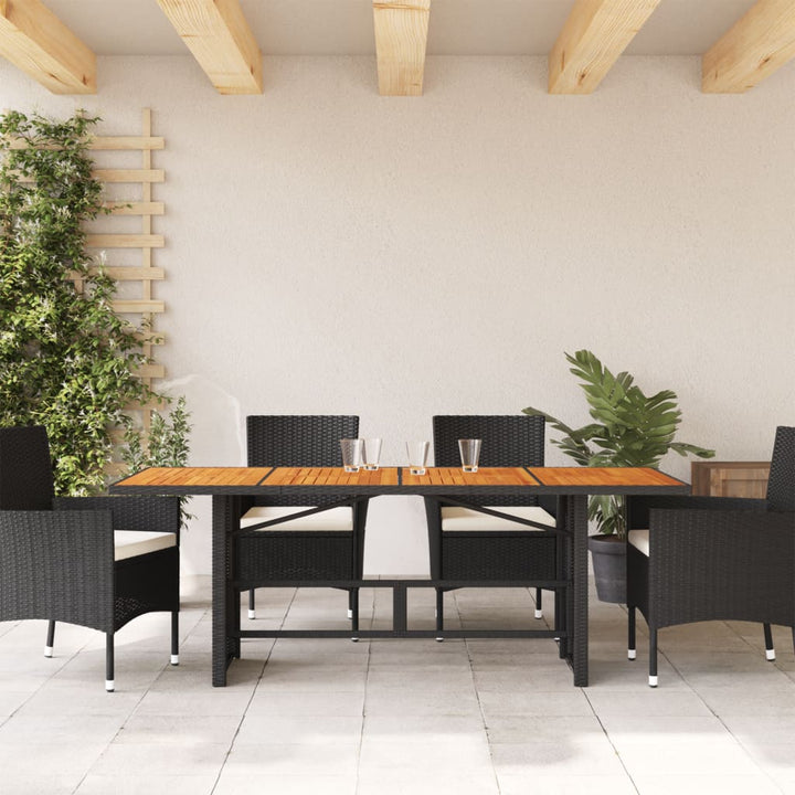 Tuintafel met acaciahouten blad 190x80x74 cm poly rattan zwart