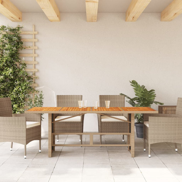 Tuintafel met acaciahouten blad 190x80x74 cm poly rattan beige