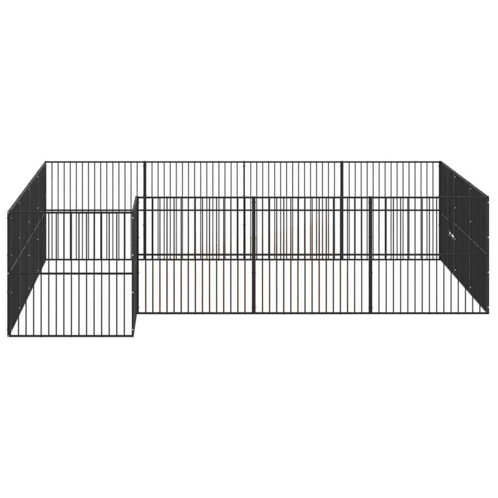 Hondenkennel 16 panelen gepoedercoat staal zwart