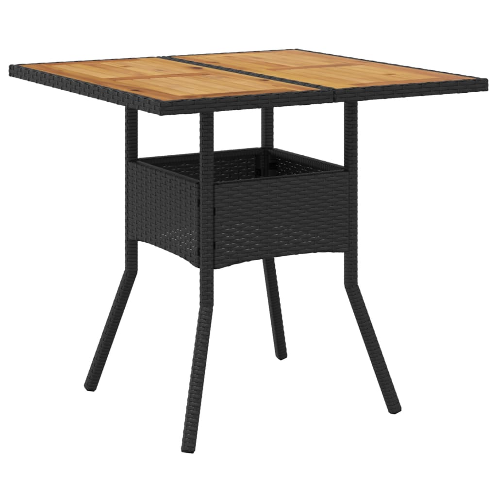 Tuintafel met acaciahouten blad 80x80x75 cm poly rattan zwart