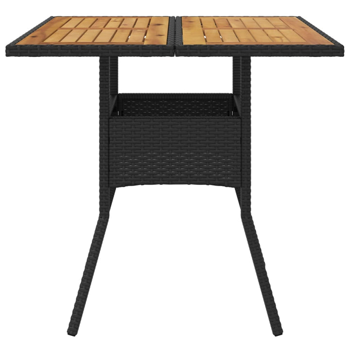 Tuintafel met acaciahouten blad 80x80x75 cm poly rattan zwart