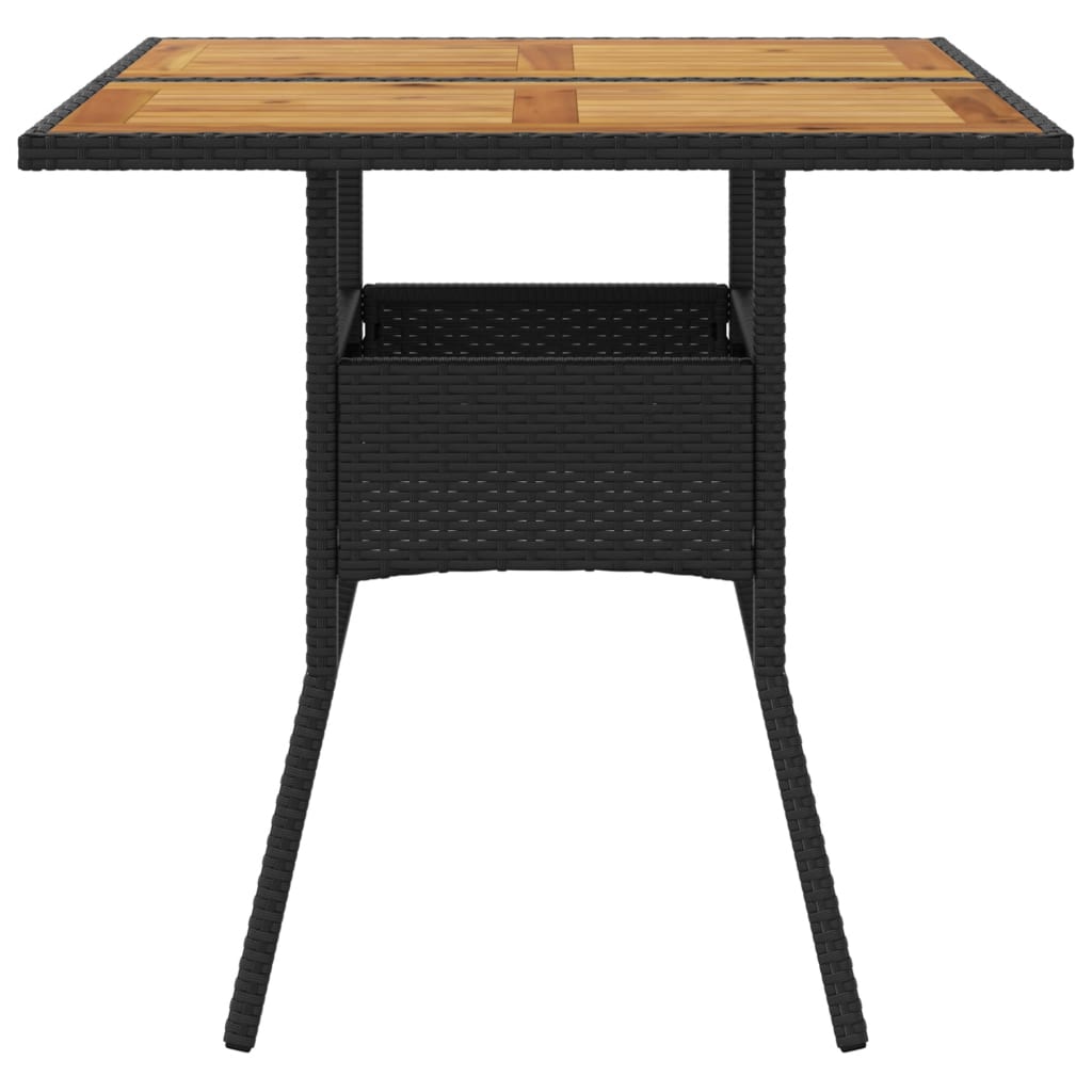 Tuintafel met acaciahouten blad 80x80x75 cm poly rattan zwart