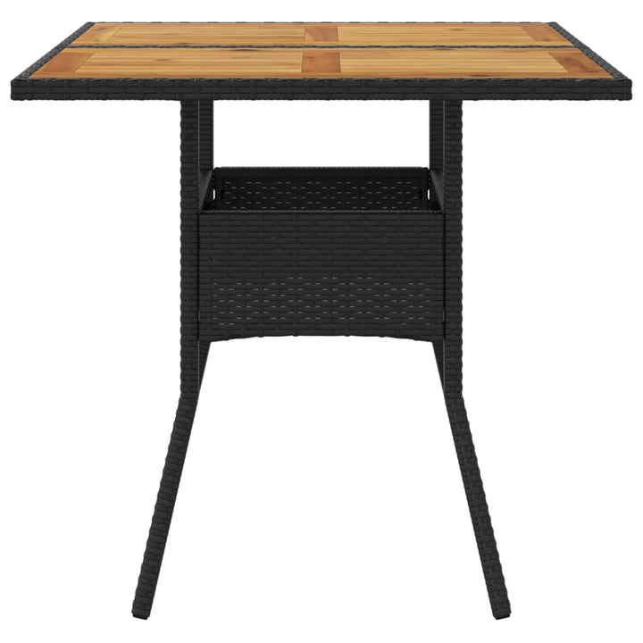 Tuintafel met acaciahouten blad 80x80x75 cm poly rattan zwart