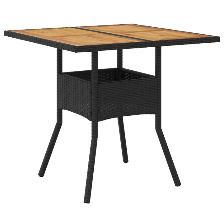 Tuintafel met acaciahouten blad 80x80x75 cm poly rattan zwart