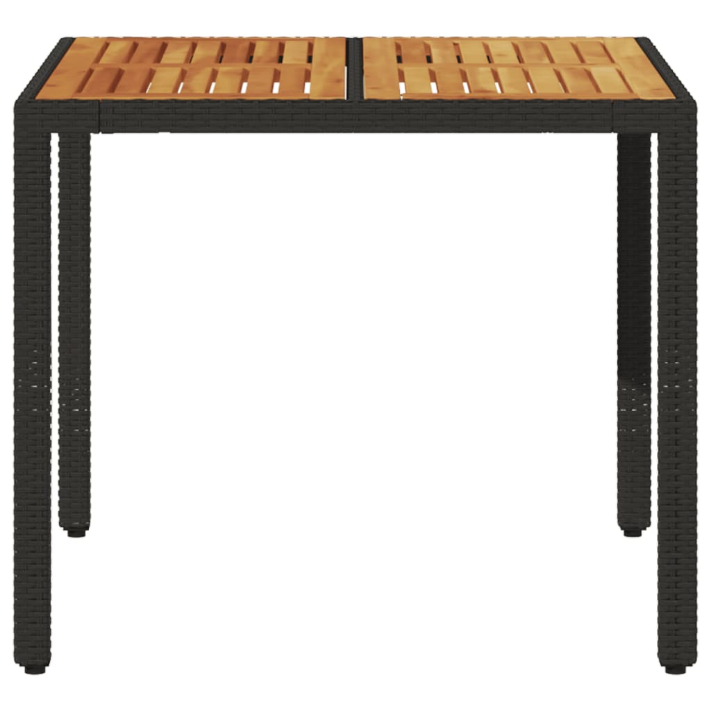 Tuintafel met acaciahouten blad 90x90x75 cm poly rattan zwart