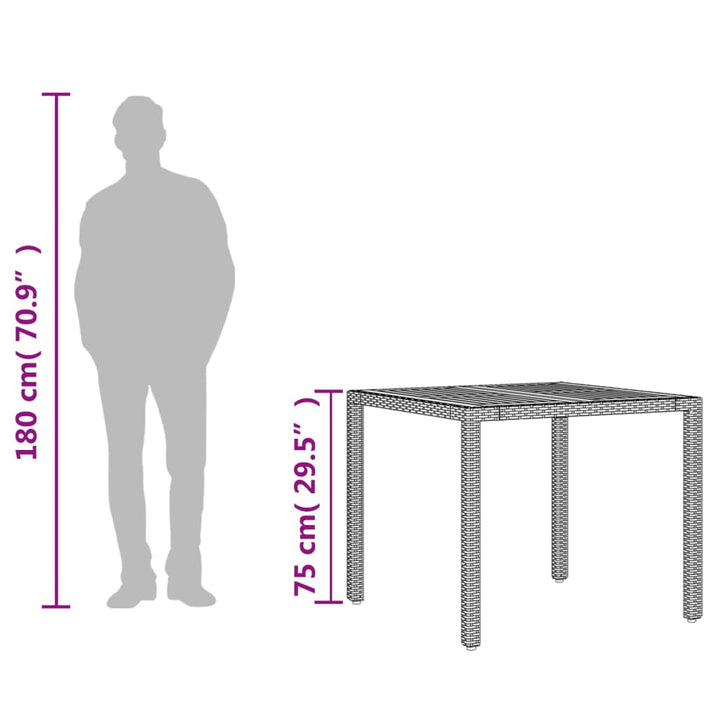 Tuintafel met acaciahouten blad 90x90x75 cm poly rattan zwart