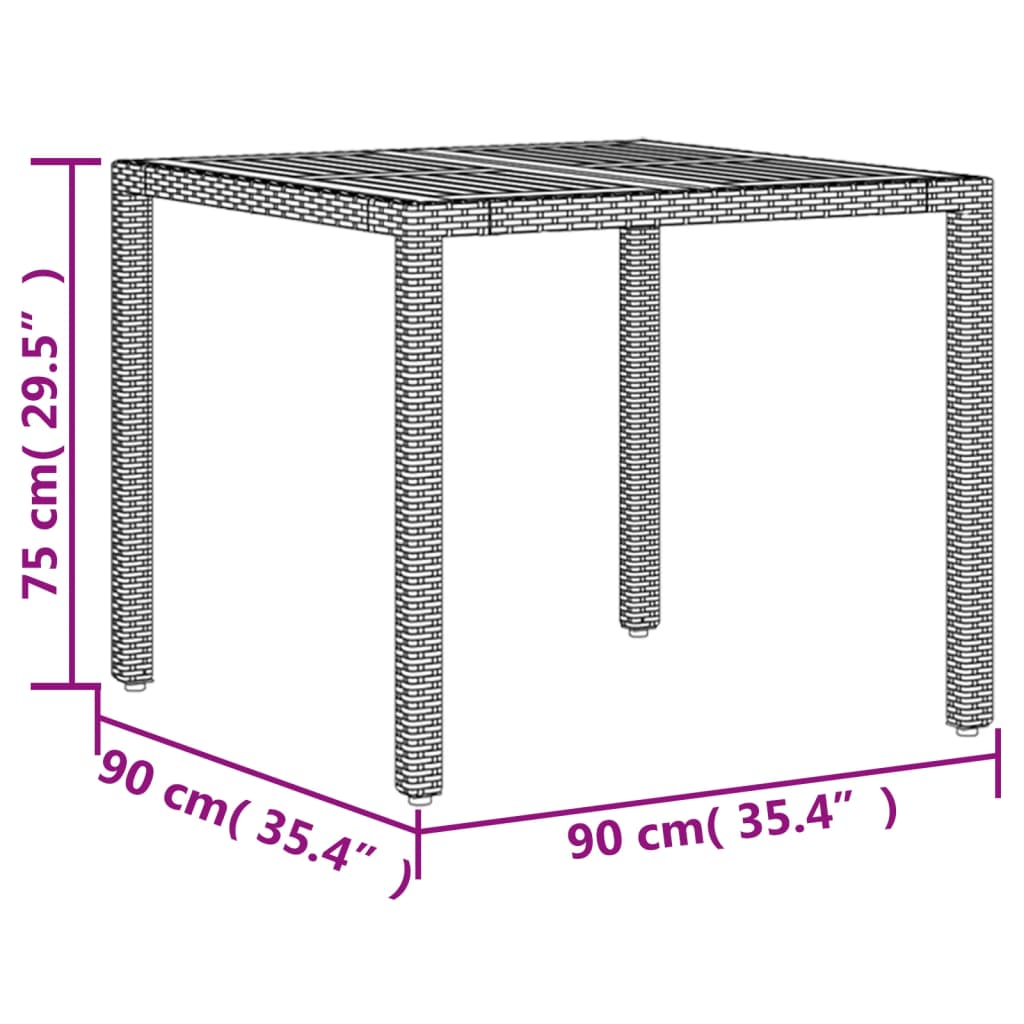 Tuintafel met acaciahouten blad 90x90x75 cm poly rattan zwart