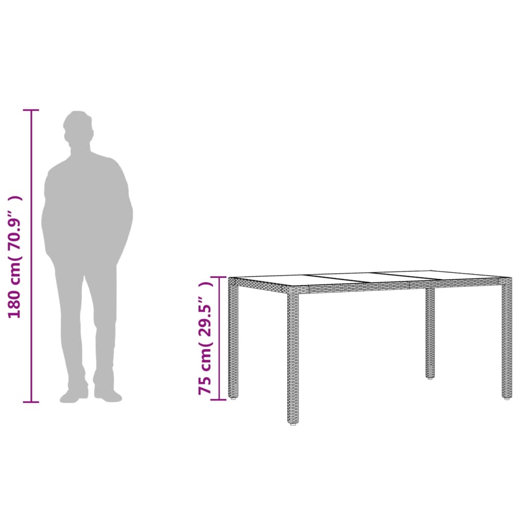 Tuintafel met glazen blad 150x90x75 cm poly rattan zwart