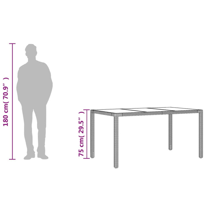 Tuintafel met glazen blad 150x90x75 cm poly rattan zwart