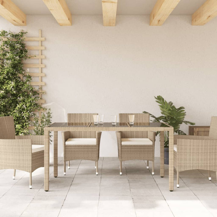 Tuintafel met glazen blad 150x90x75 cm poly rattan beige