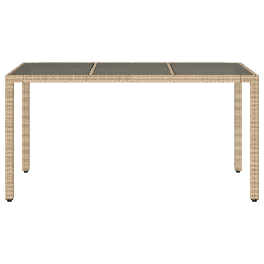 Tuintafel met glazen blad 150x90x75 cm poly rattan beige