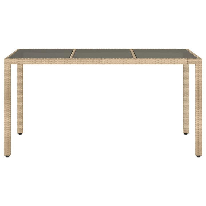 Tuintafel met glazen blad 150x90x75 cm poly rattan beige