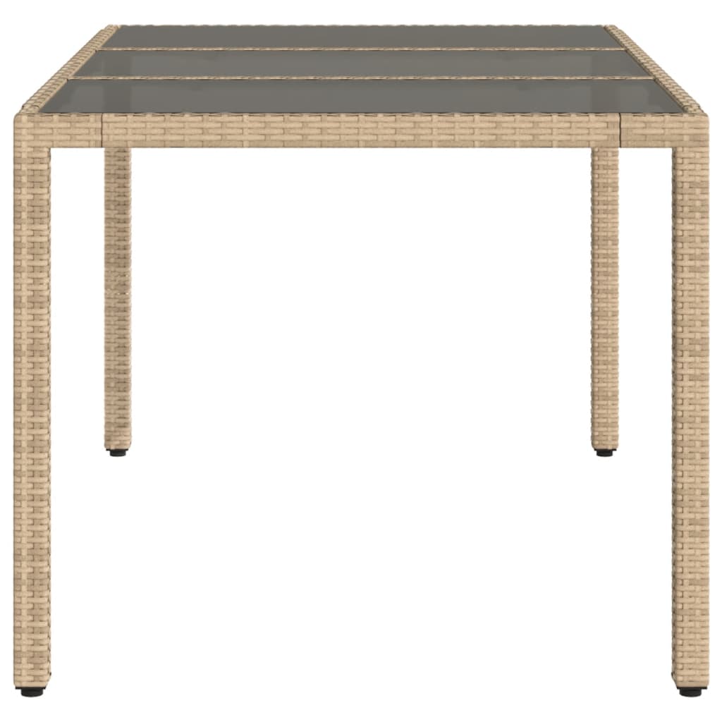 Tuintafel met glazen blad 150x90x75 cm poly rattan beige