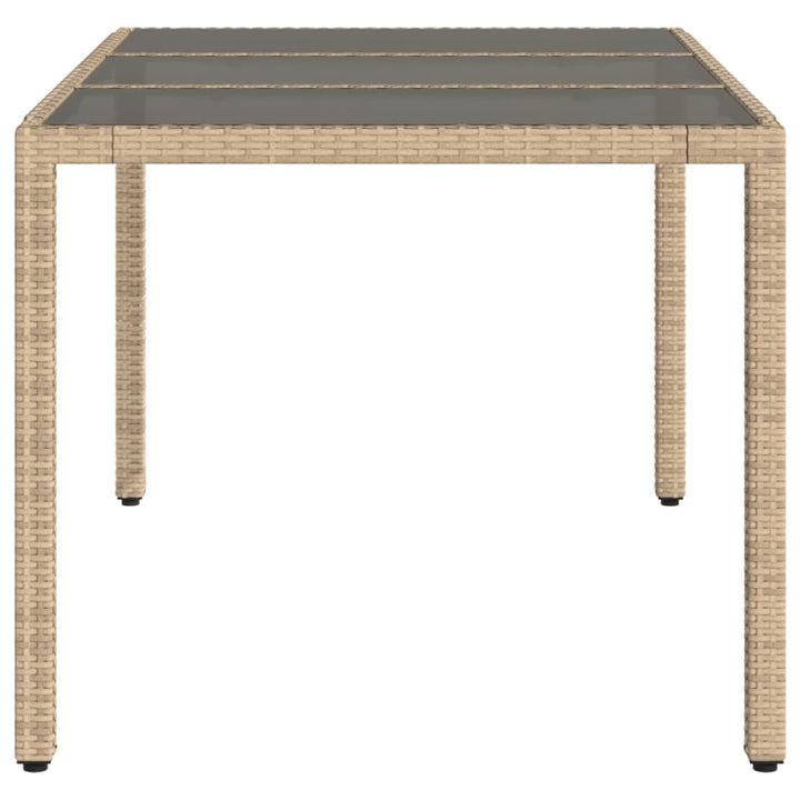 Tuintafel met glazen blad 150x90x75 cm poly rattan beige