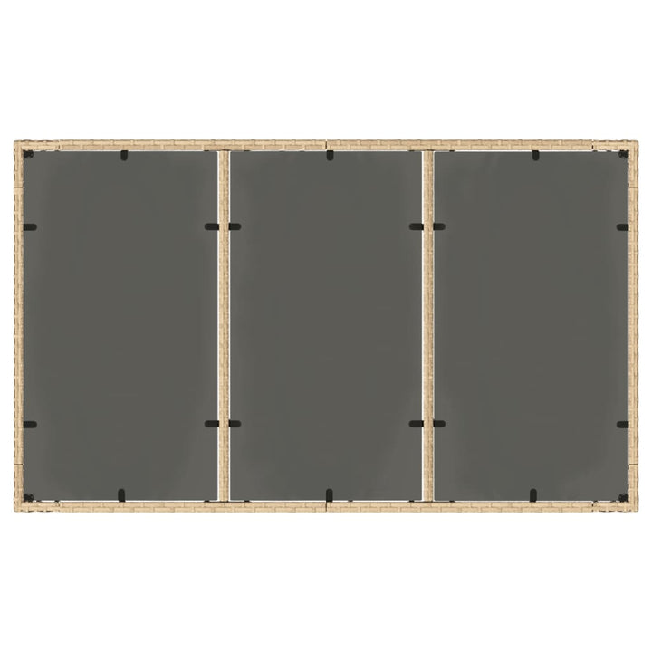 Tuintafel met glazen blad 150x90x75 cm poly rattan beige