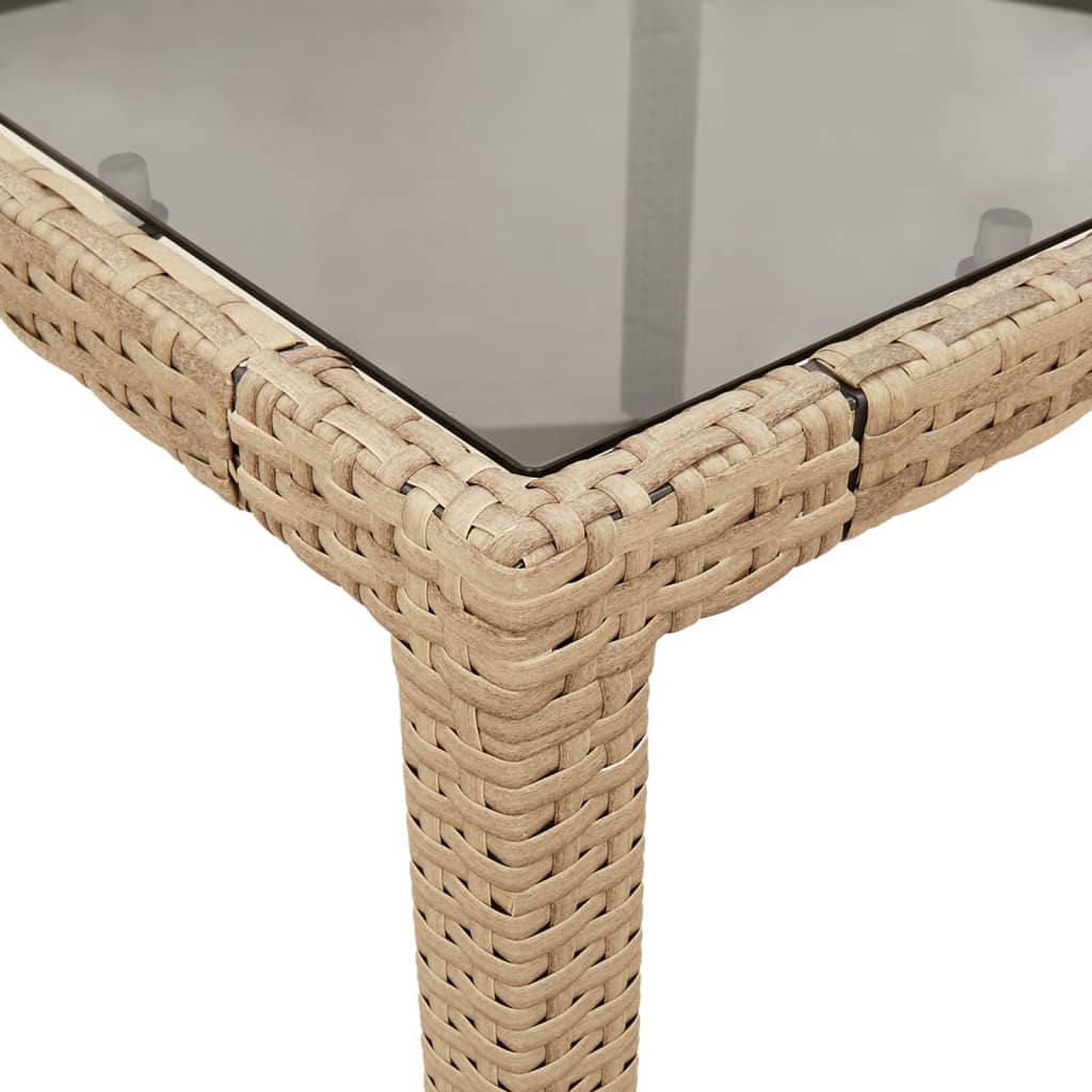 Tuintafel met glazen blad 150x90x75 cm poly rattan beige