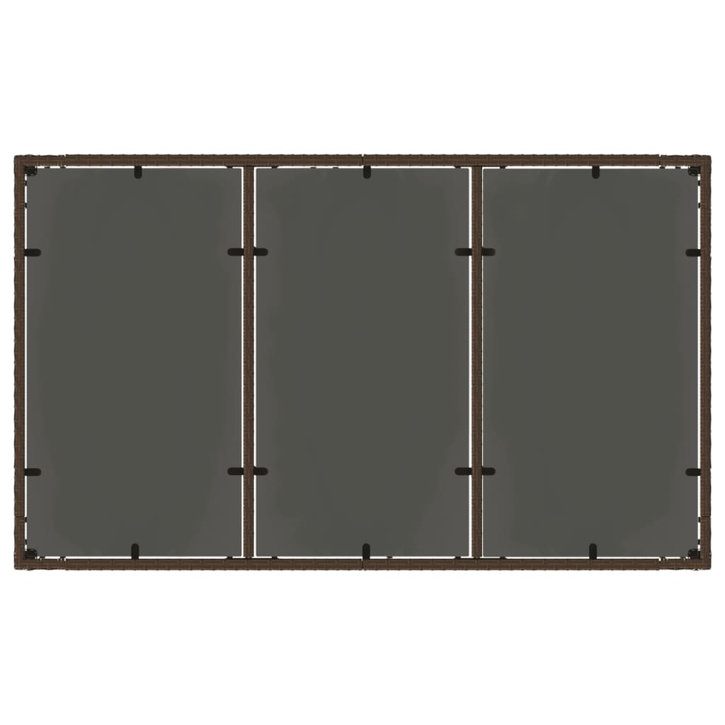 Tuintafel met glazen blad 150x90x75 cm poly rattan bruin