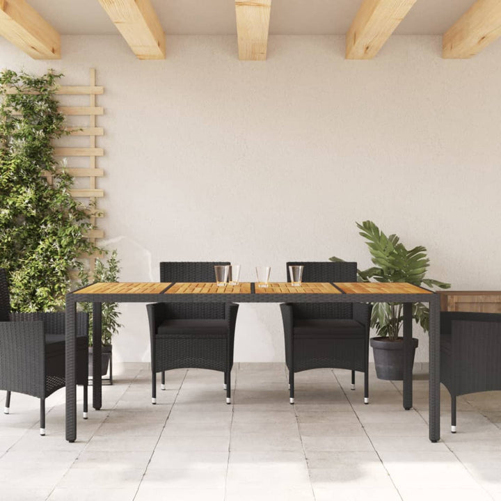 Tuintafel met acaciahouten blad 190x90x75 cm poly rattan zwart