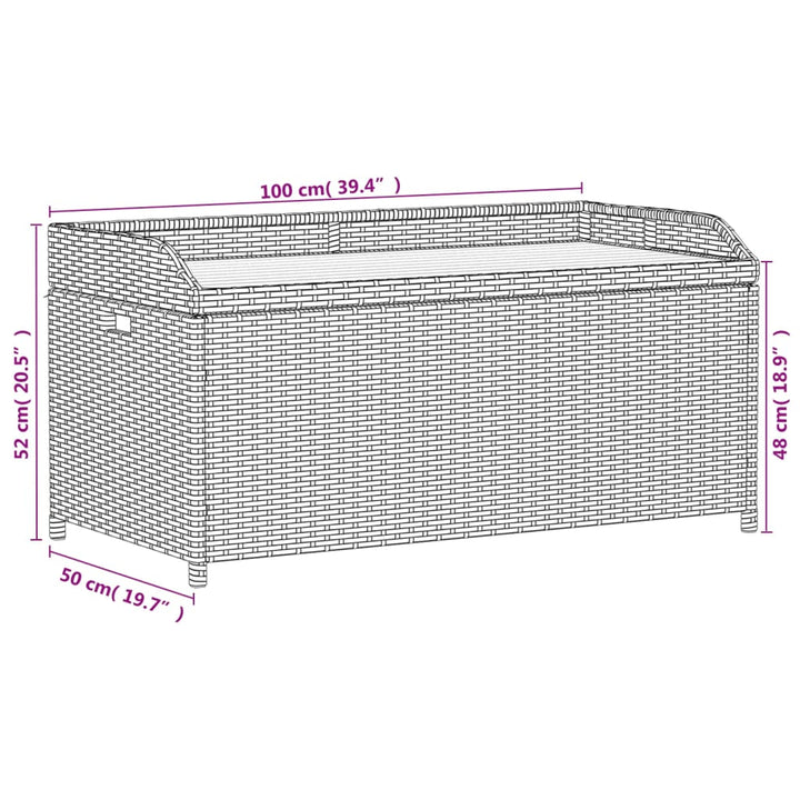 Opbergbankje 100x50x52 cm poly rattan en acaciahout zwart