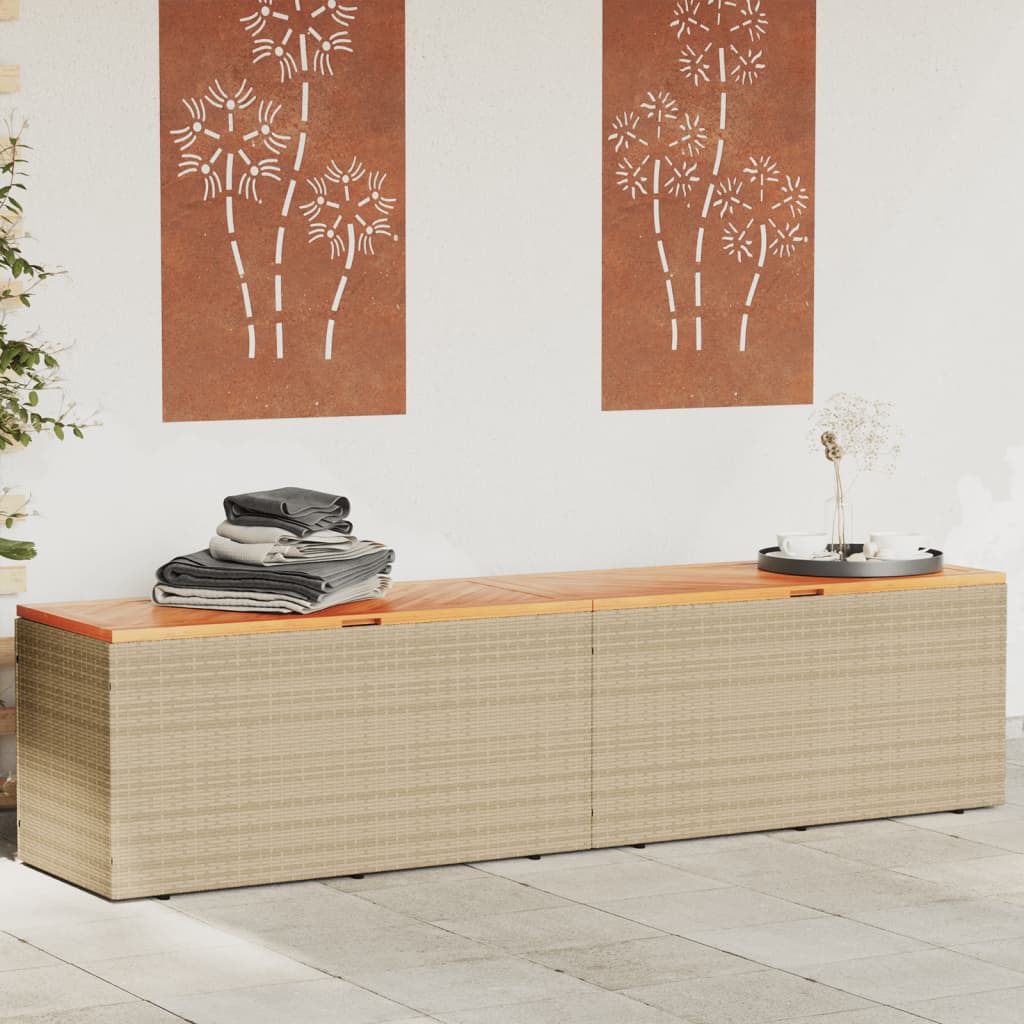 Tuinbox 220x50x54 cm poly rattan en acaciahout beige