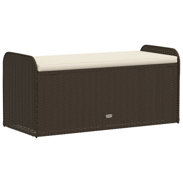 Opbergbankje met kussen 115x51x52 cm poly rattan bruin