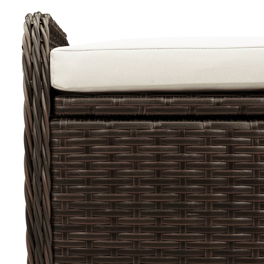 Opbergbankje met kussen 115x51x52 cm poly rattan bruin