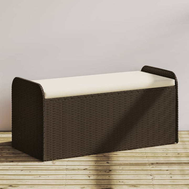 Opbergbankje met kussen 115x51x52 cm poly rattan bruin