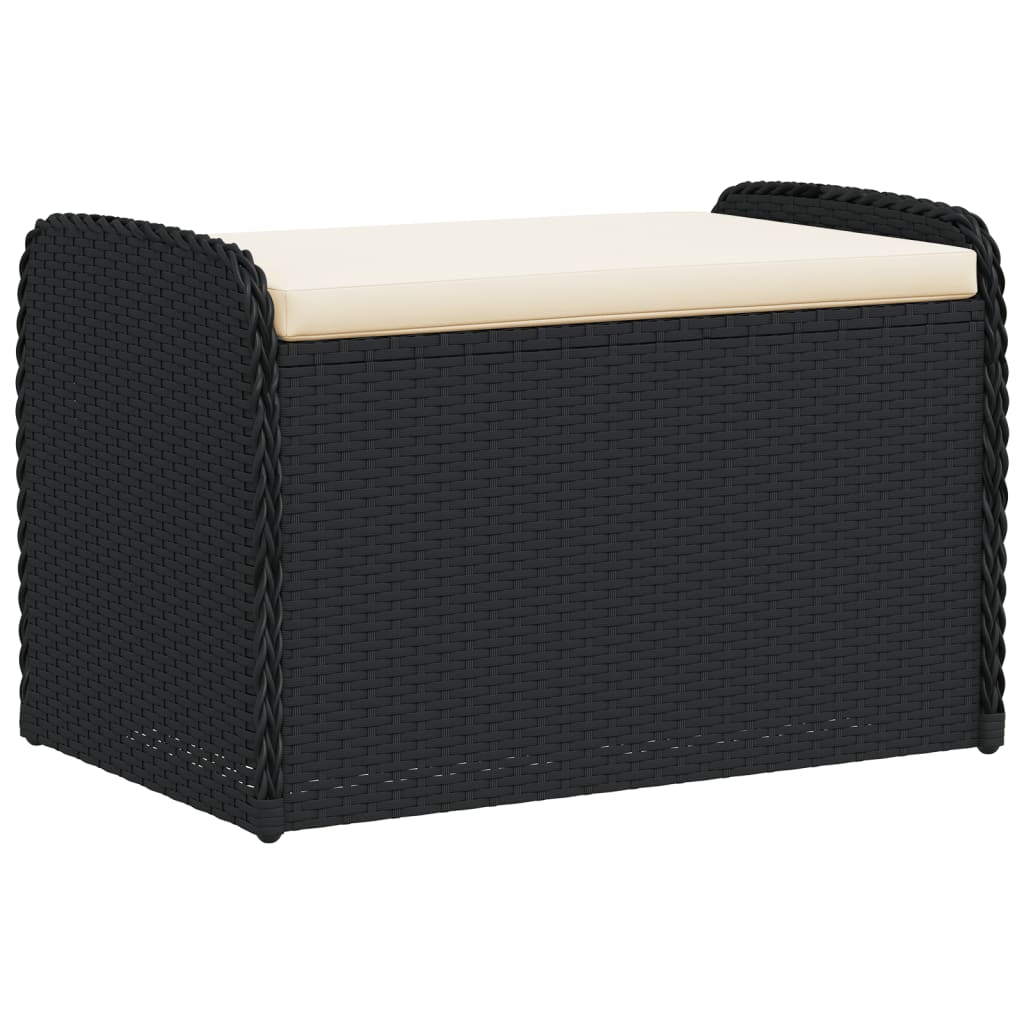 Opbergbankje met kussen 80x51x52 cm poly rattan zwart