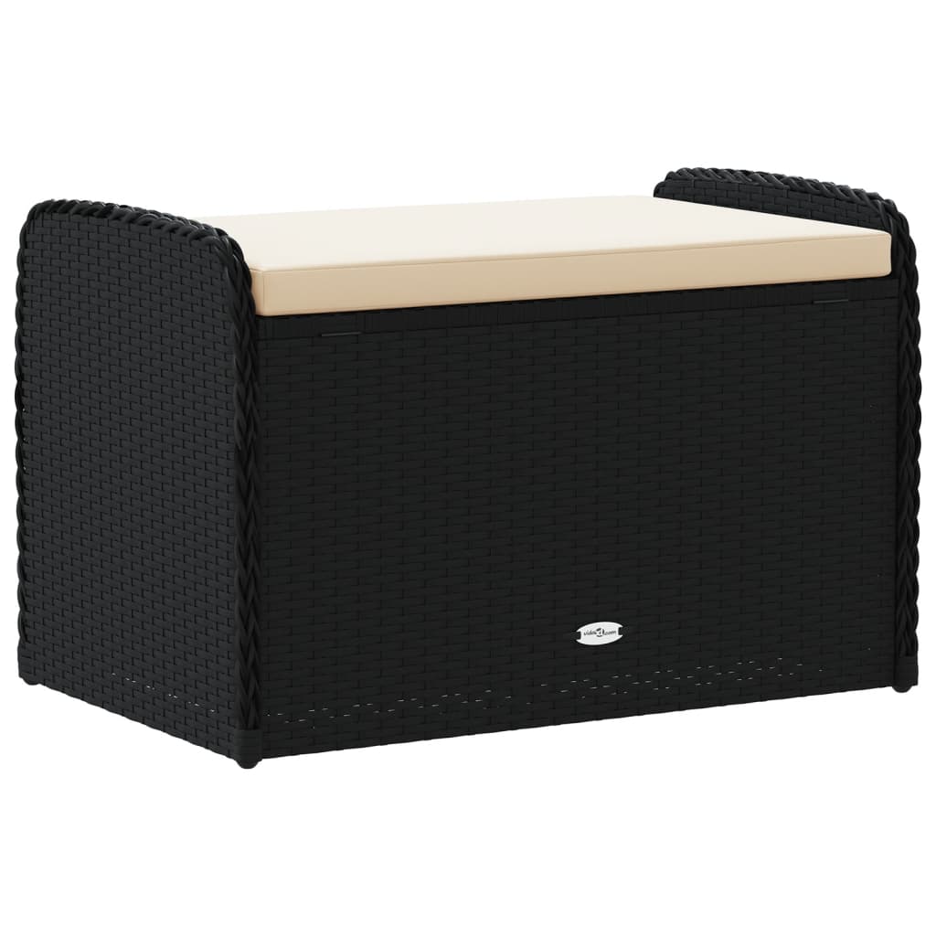 Opbergbankje met kussen 80x51x52 cm poly rattan zwart