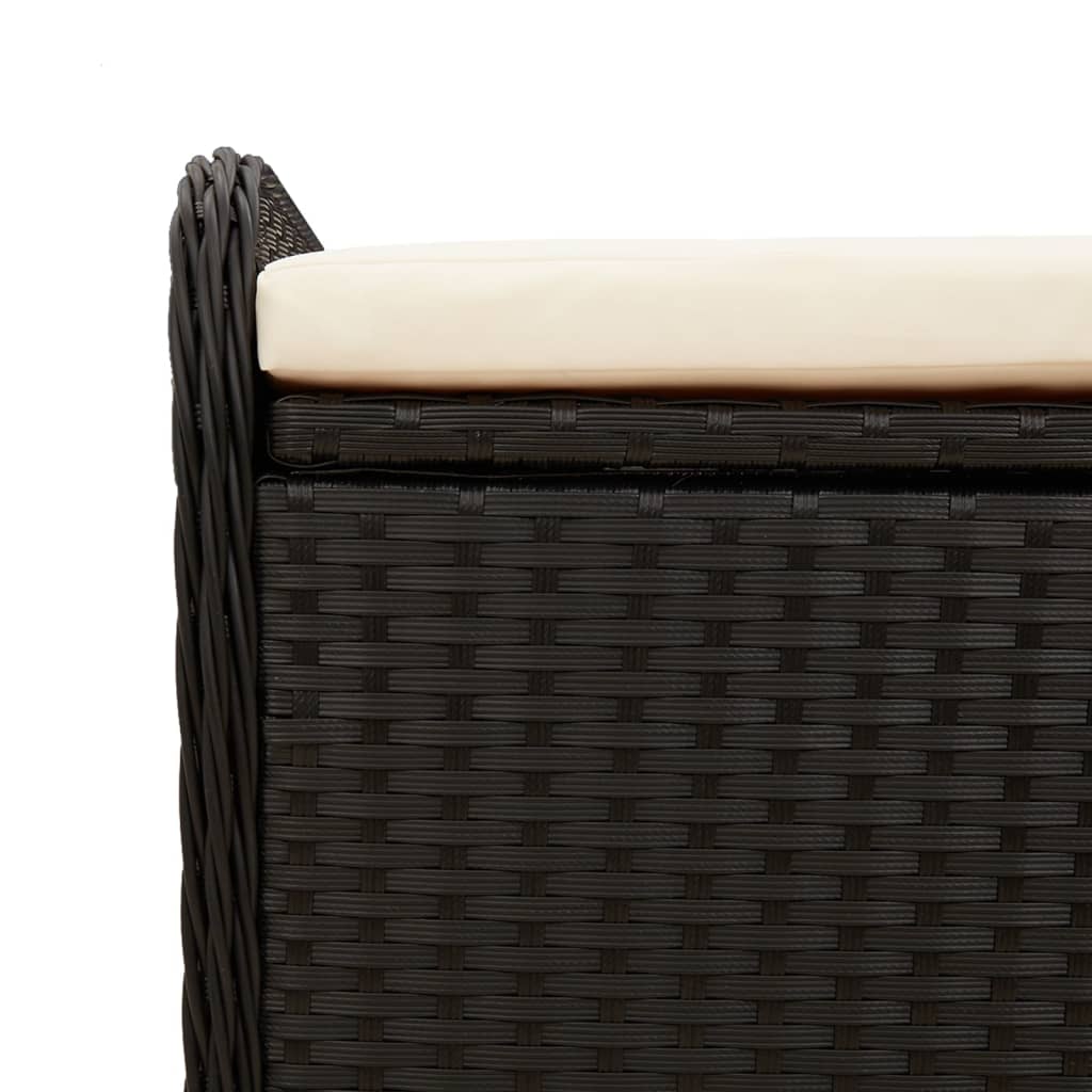 Opbergbankje met kussen 80x51x52 cm poly rattan zwart