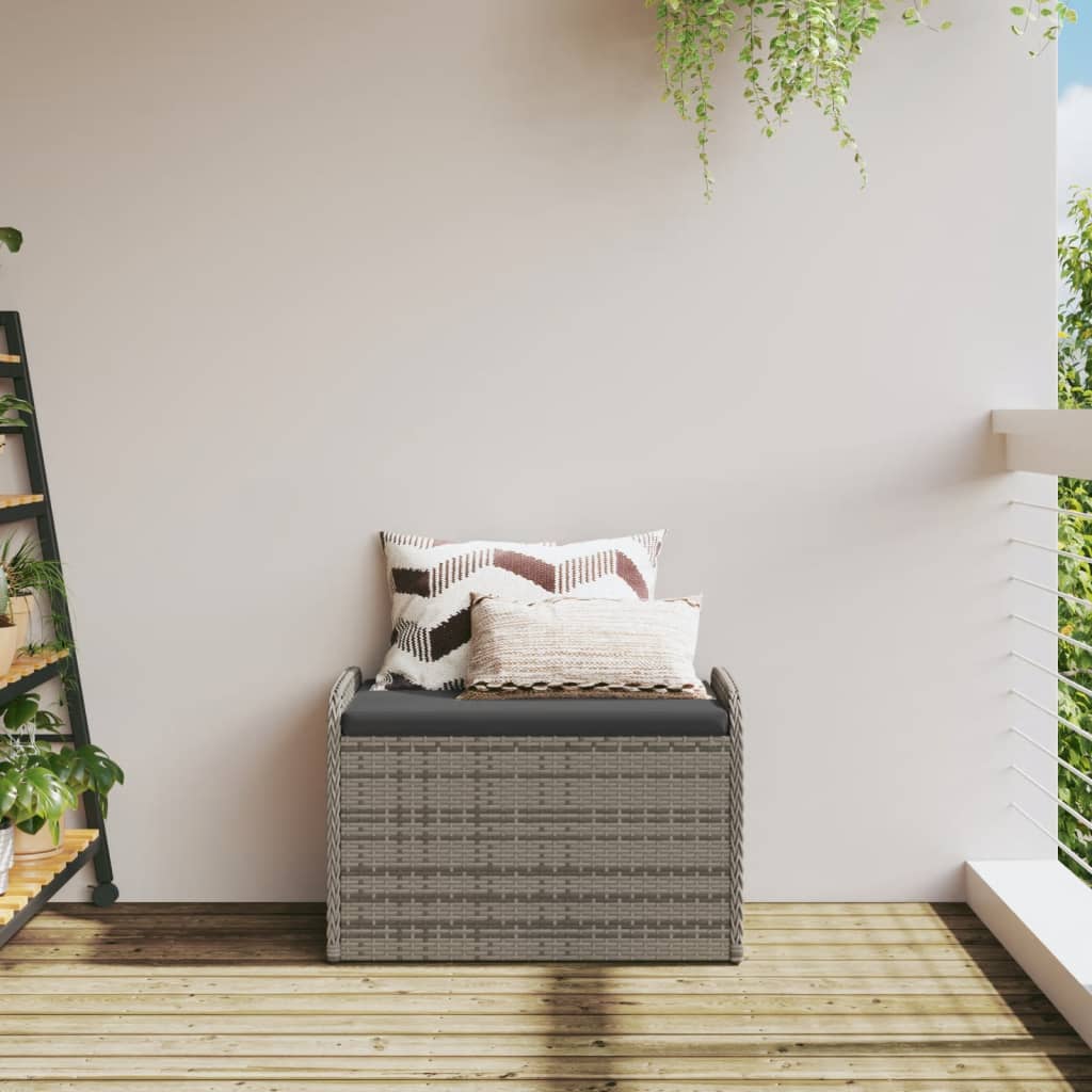 Opbergbankje met kussen 80x51x52 cm poly rattan grijs