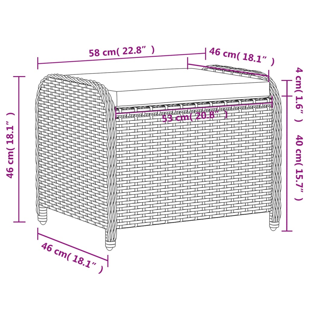 Tuinkruk met kussen 58x46x46 cm poly rattan grijs